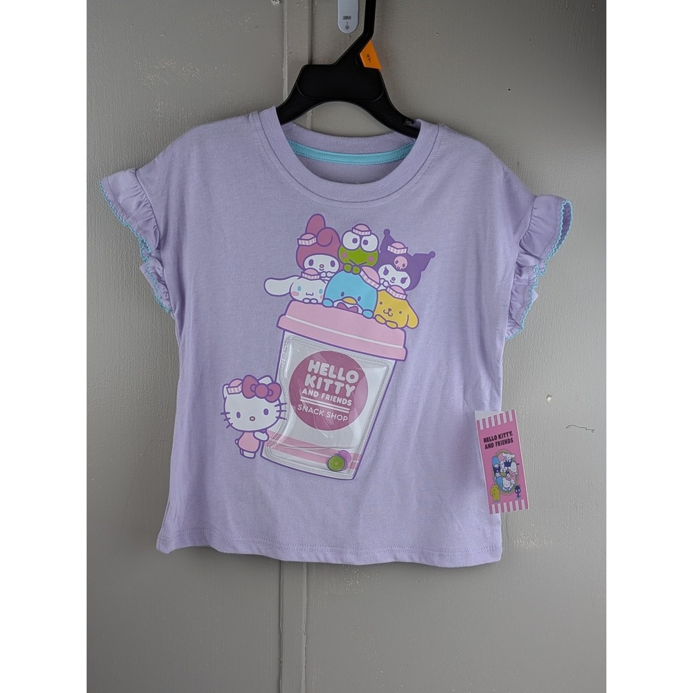 Sanrio Hello Kitty and Friends Snack Shop Purple Ruffle Sleeve Tee Shirt 4T NEW